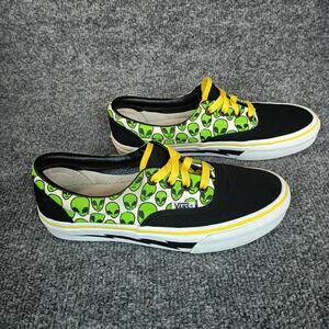 Vans Era Shoes Mens Size 5 Womens 6.5 Black Green Alien Print Yellow Laces Skate